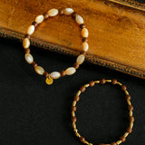 Sandwood Gold Bean Elastic Bead Bracelet Two-Piece Set