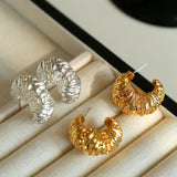 Retro Simple Pleated Design Croissant C-shaped Earrings