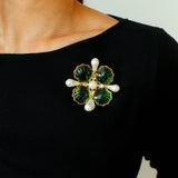 Vintage Handmade Stained Glass Pearl Petal Brooch