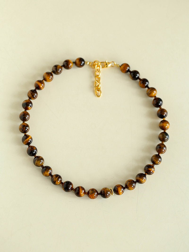 10mm Tiger's Eye Stone Beaded Necklace - floysun