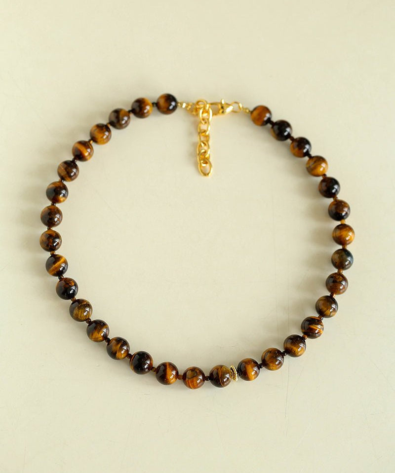 10mm Tiger's Eye Stone Beaded Necklace - floysun