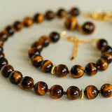 10mm Tiger's Eye Stone Beaded Necklace - floysun