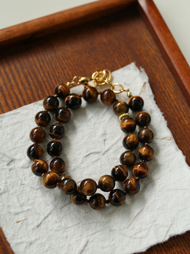 10mm Tiger's Eye Stone Beaded Necklace - floysun