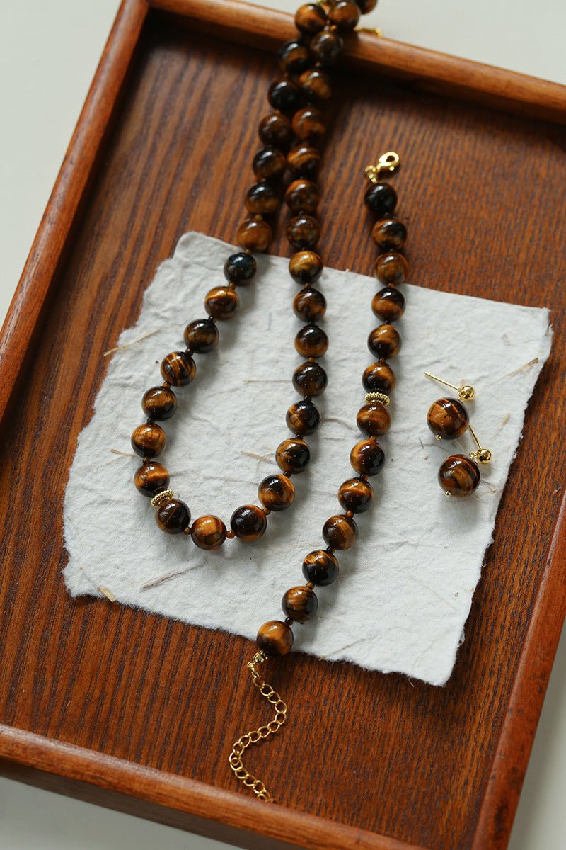 10mm Tiger's Eye Stone Beaded Necklace - floysun