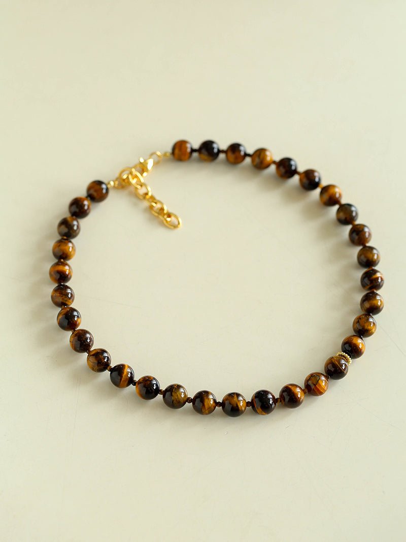 10mm Tiger's Eye Stone Beaded Necklace - floysun