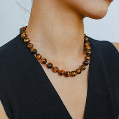 10mm Tiger's Eye Stone Beaded Necklace - floysun