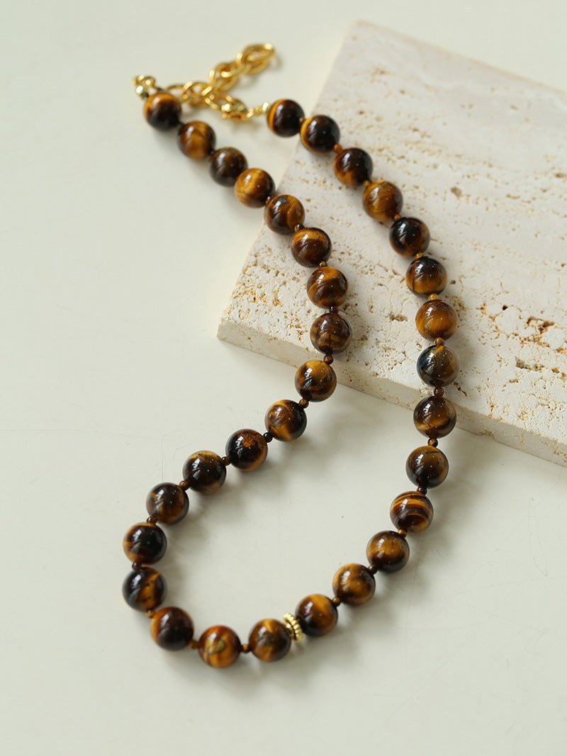 10mm Tiger's Eye Stone Beaded Necklace - floysun