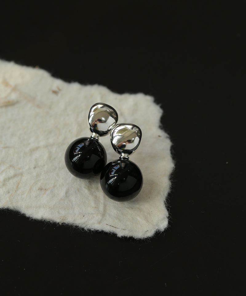 Boucles d'oreilles pendantes en onyx noir et oeil de tigre