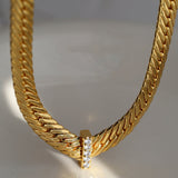 Sparkling Zircon V-shaped Wide Snake Chain