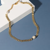 Maple Leaf Pearl Chain Necklace