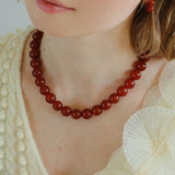 Collana vintage con perline rotonde da 12 mm in onice rosso