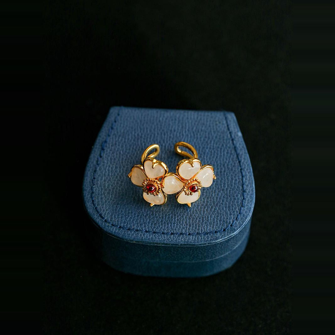 Four-leaf Clover Double Flower Rings