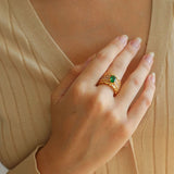 Green Gemstone Hollow Wide Face Open Ring