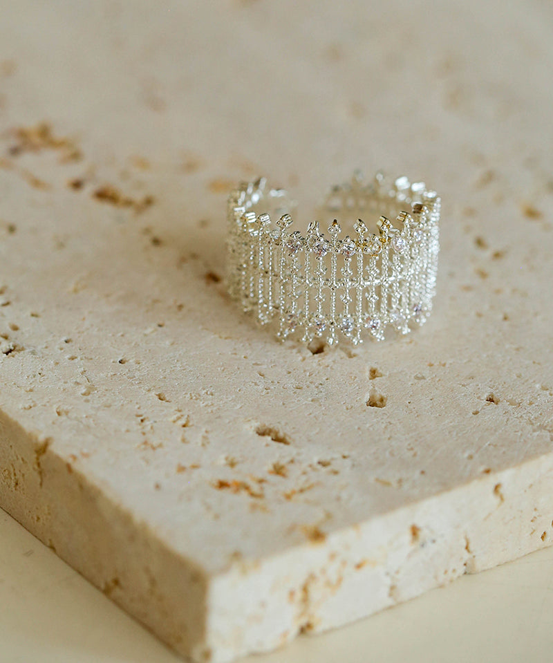 Lace Pattern Diamond Open Ring