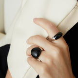 S925 Sterling Silver Irregular Black Agate Rings