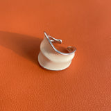 White Enamel Scroll Leaf Wide Open Ring