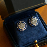 Ancient Greek Retro Blue 925 Silver Coin Stud Earrings-Type J