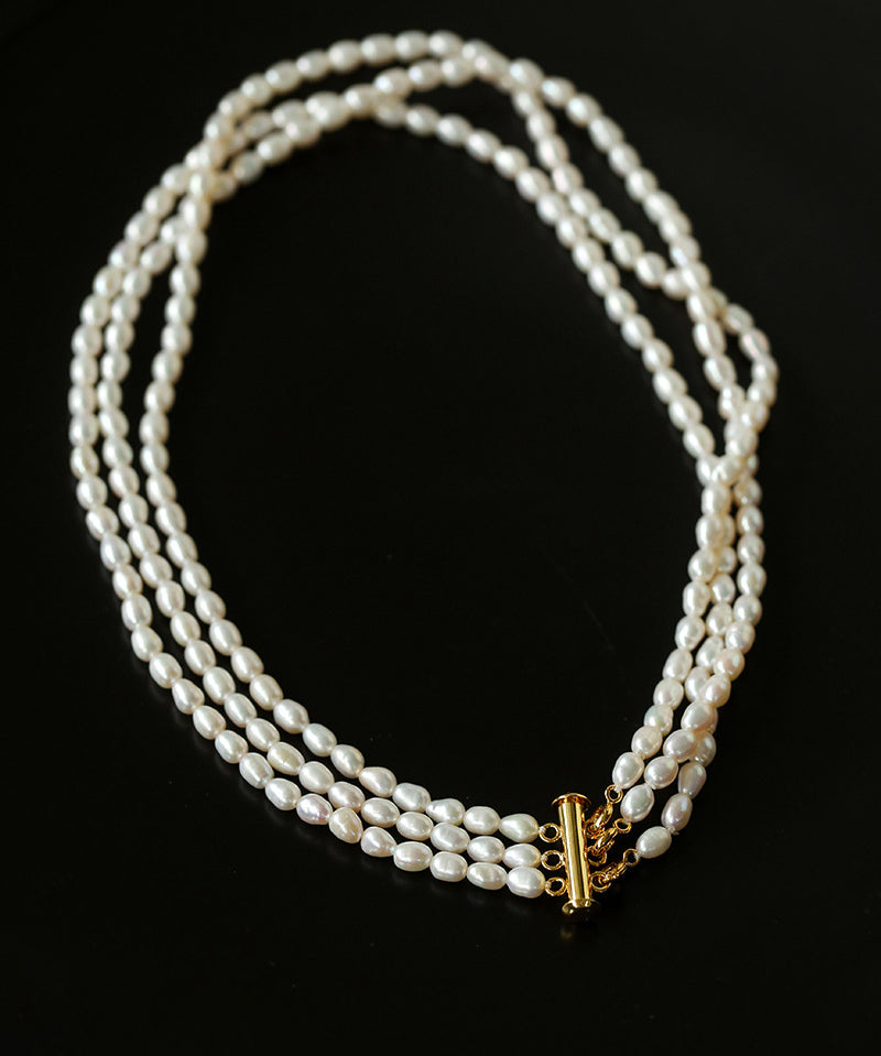 Simple Three-Layer Freshwater Pearl Necklace