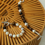 Smooth Tiger's Eye and Silver Shell Beaded OT Bracelet