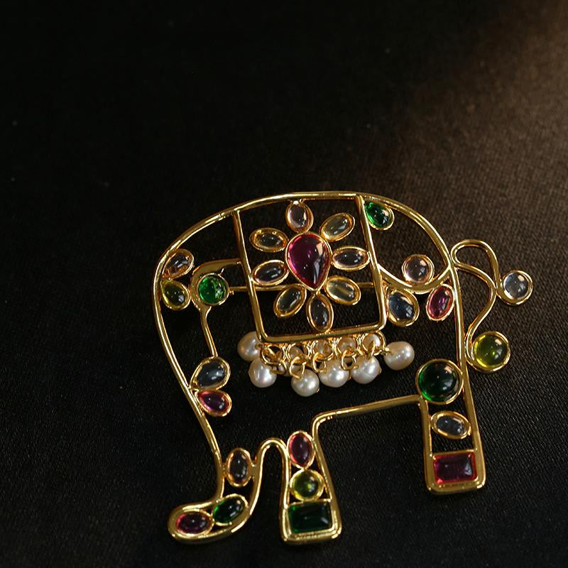 Medieval Handmade Colored Glazed Elephant Brooch