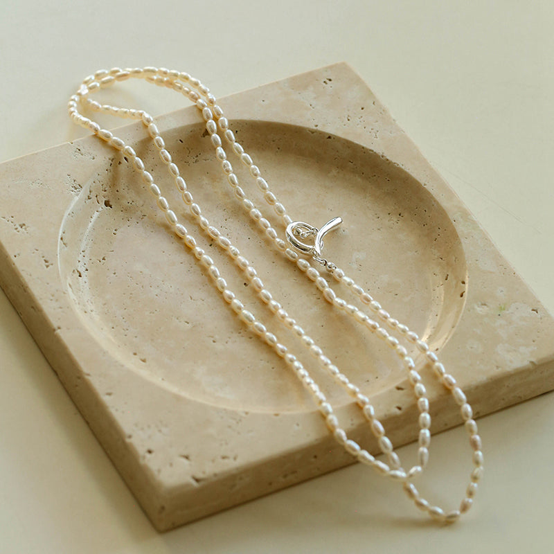 Daily Versatile Long Rice Pearl Necklace