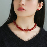 4/6/8/10/12mm Red Onyx/Agate Stone Beaded Necklaces - floysun