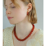 4/6/8/10/12mm Red Onyx/Agate Stone Beaded Necklaces - floysun