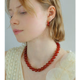 4/6/8/10/12mm Red Onyx/Agate Stone Beaded Necklaces - floysun