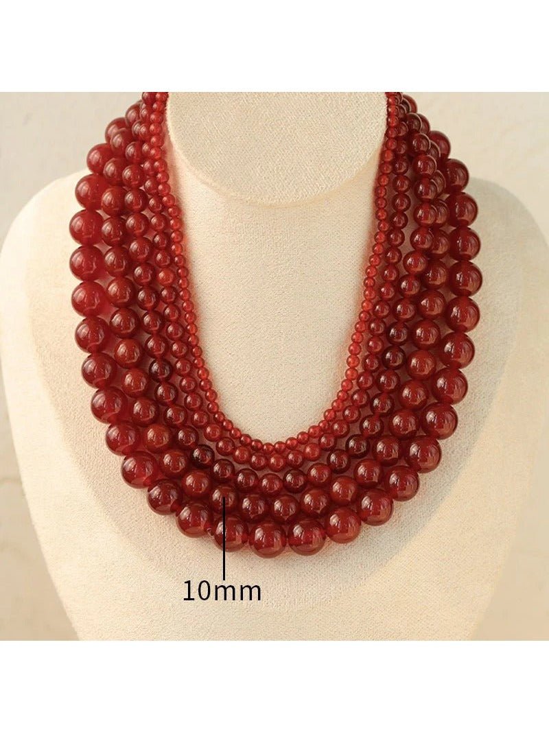 4/6/8/10/12mm Red Onyx/Agate Stone Beaded Necklaces - floysun