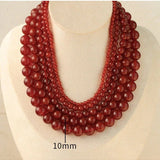 4/6/8/10/12mm Red Onyx/Agate Stone Beaded Necklaces - floysun