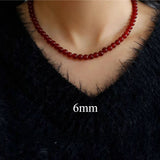 4/6/8/10/12mm Red Onyx/Agate Stone Beaded Necklaces - floysun