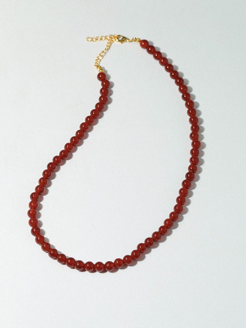 4/6/8/10/12mm Red Onyx/Agate Stone Beaded Necklaces - floysun