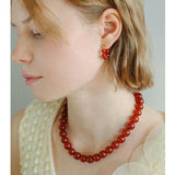 4/6/8/10/12mm Red Onyx/Agate Stone Beaded Necklaces - floysun