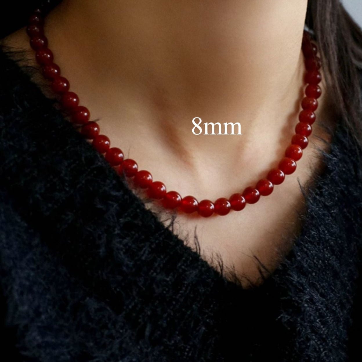 4/6/8/10/12mm Red Onyx/Agate Stone Beaded Necklaces - floysun