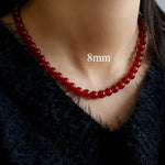 4/6/8/10/12mm Red Onyx/Agate Stone Beaded Necklaces - floysun