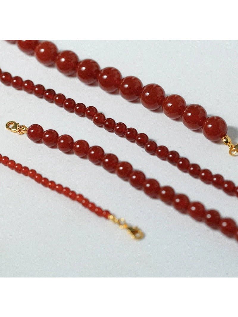 4/6/8/10/12mm Red Onyx/Agate Stone Beaded Necklaces - floysun