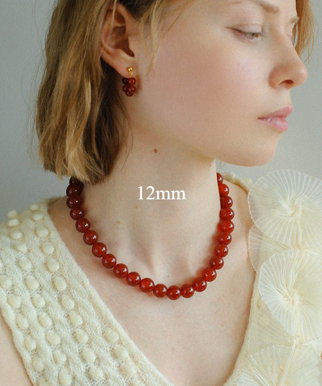 4/6/8/10/12mm Red Onyx/Agate Stone Beaded Necklaces - floysun