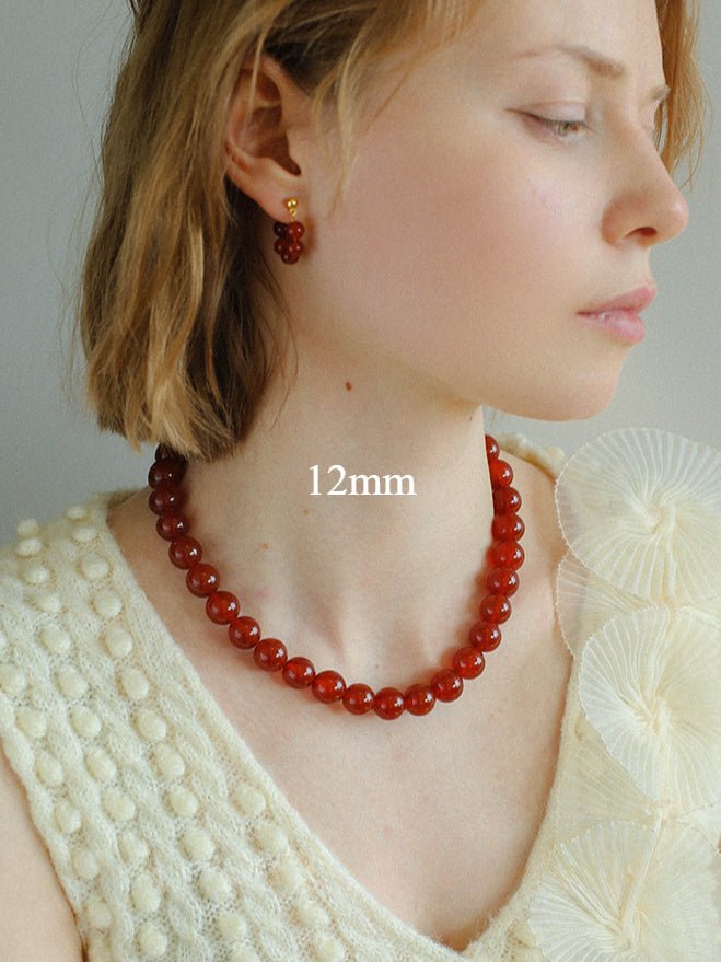 4/6/8/10/12mm Red Onyx/Agate Stone Beaded Necklaces - floysun