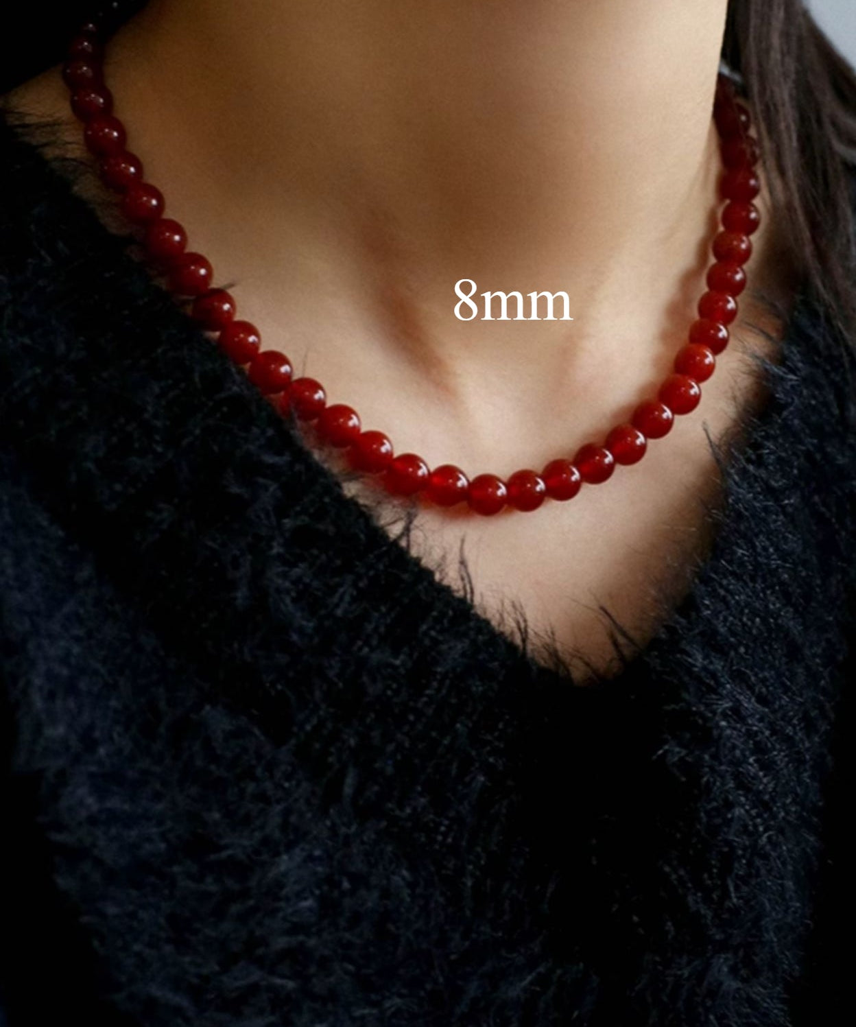 4/6/8/10/12mm Red Onyx/Agate Stone Beaded Necklaces - floysun