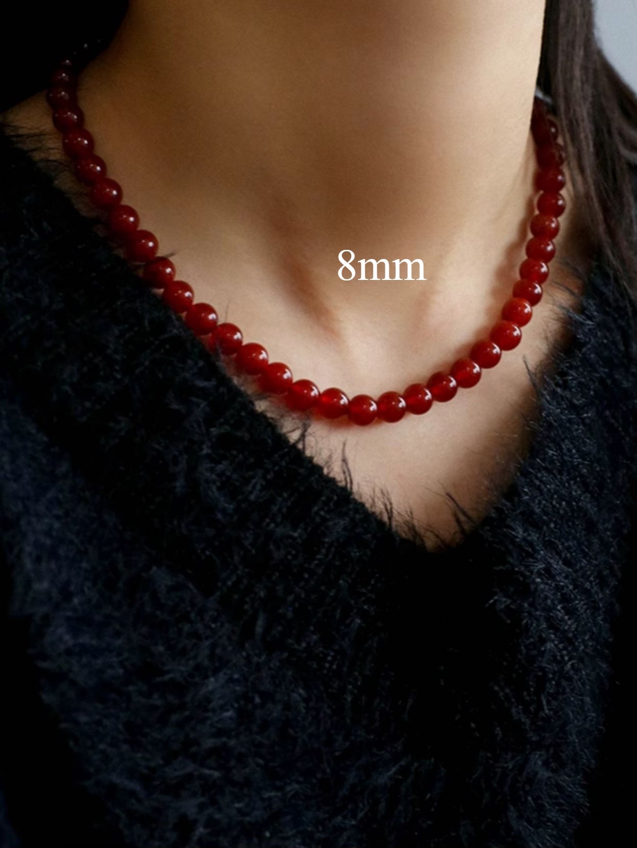 4/6/8/10/12mm Red Onyx/Agate Stone Beaded Necklaces - floysun