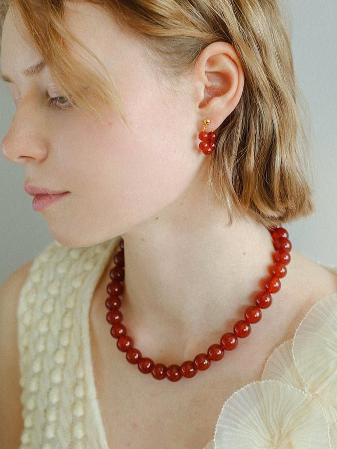 4/6/8/10/12mm Red Onyx/Agate Stone Beaded Necklaces - floysun