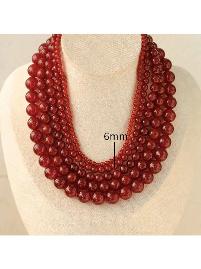 4/6/8/10/12mm Red Onyx/Agate Stone Beaded Necklaces - floysun