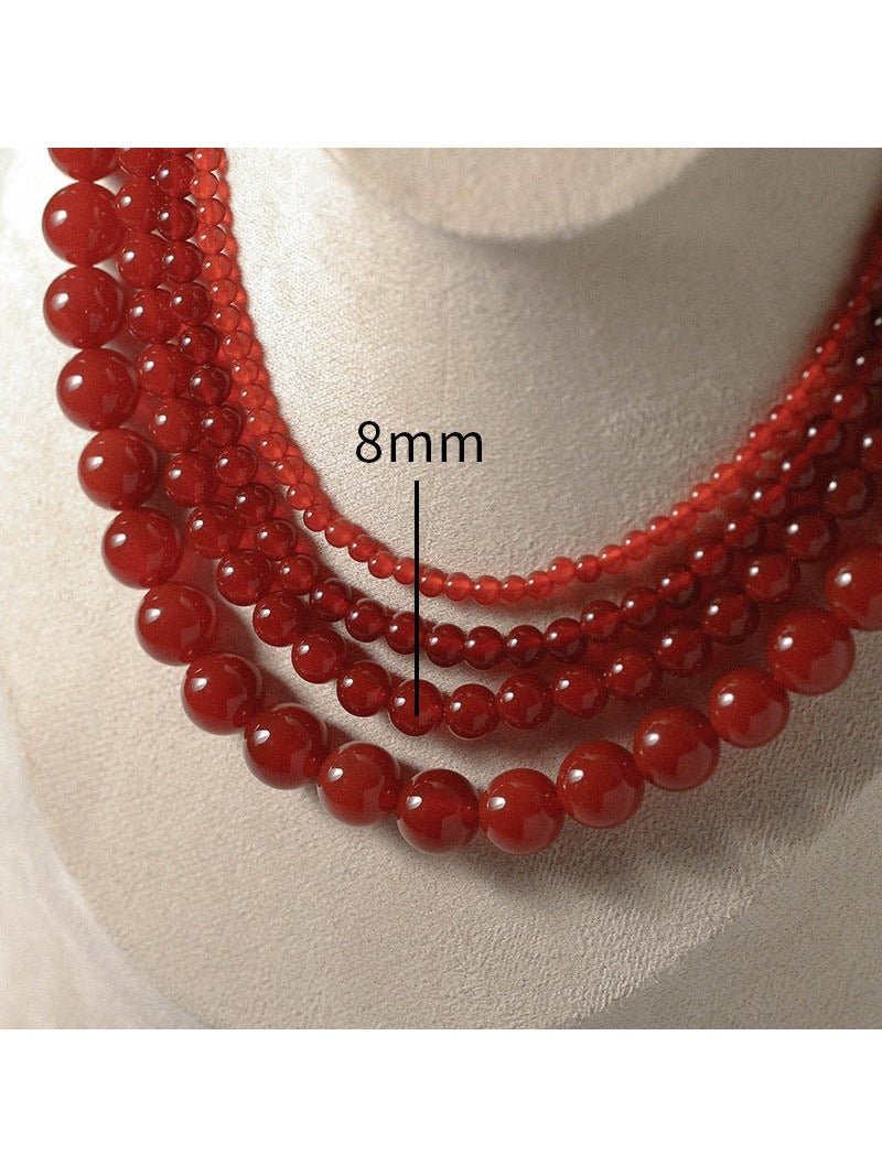 4/6/8/10/12mm Red Onyx/Agate Stone Beaded Necklaces - floysun