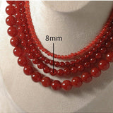 4/6/8/10/12mm Red Onyx/Agate Stone Beaded Necklaces - floysun