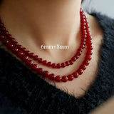 4/6/8/10/12mm Red Onyx/Agate Stone Beaded Necklaces - floysun