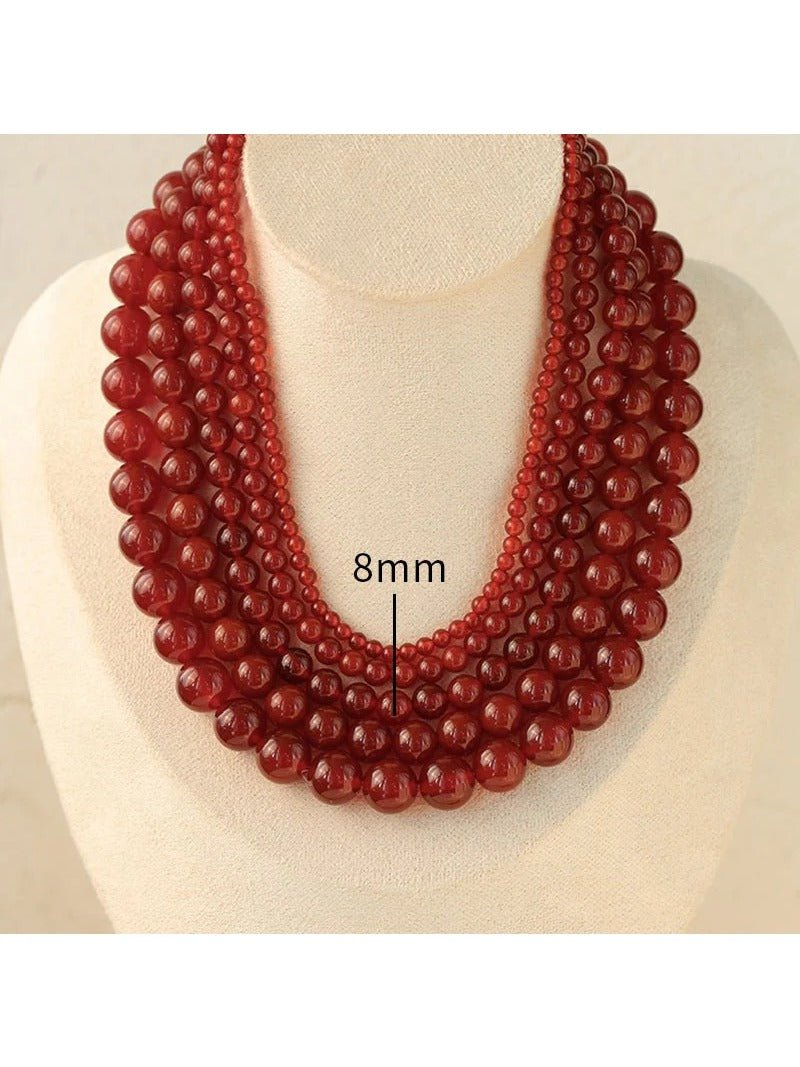 4/6/8/10/12mm Red Onyx/Agate Stone Beaded Necklaces - floysun