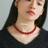 4/6/8/10/12mm Red Onyx/Agate Stone Beaded Necklaces - floysun