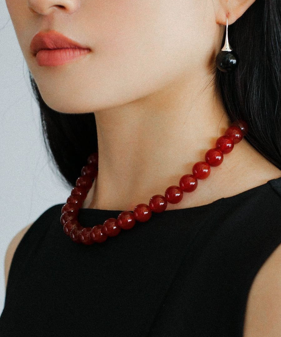 4/6/8/10/12mm Red Onyx/Agate Stone Beaded Necklaces - floysun