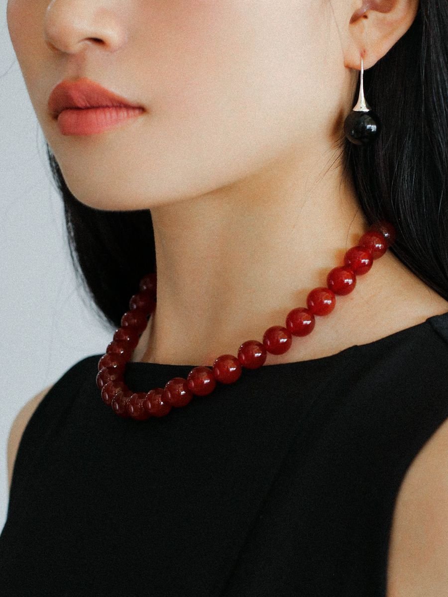 4/6/8/10/12mm Red Onyx/Agate Stone Beaded Necklaces - floysun