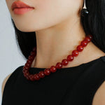 4/6/8/10/12mm Red Onyx/Agate Stone Beaded Necklaces - floysun